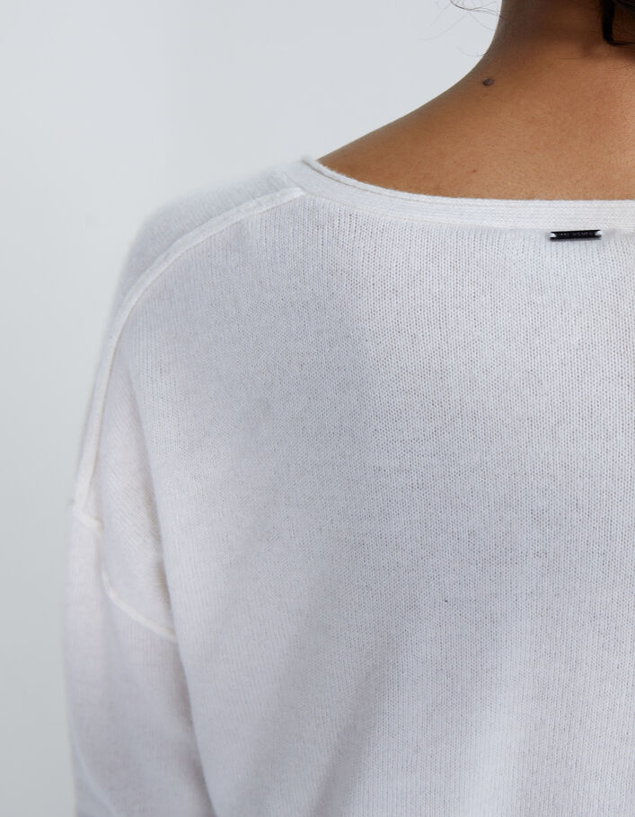 Pull blanc cassé 100% cachemire pointelles chevrons femme