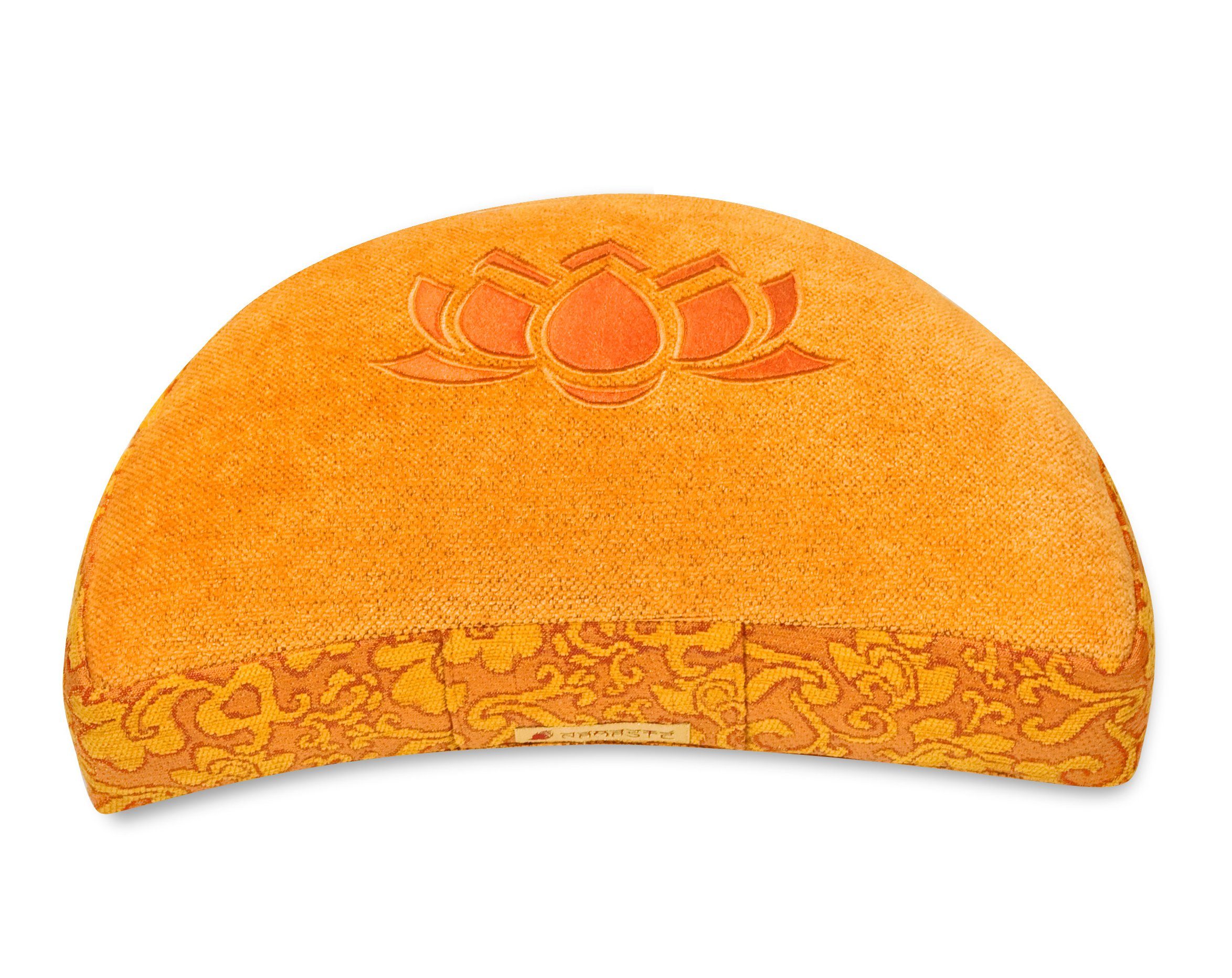 Yogishop Meditationskissen Meditationskissen Shakti Lotus Halfmoon, Hochwertiges Meditationskissen, Halbmond mit Lotos Applikation.