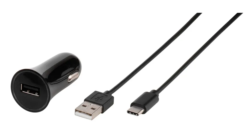 Vivanco Super Fast Car Charger Set, Kfz Schnellladegerät inkl. USB Type-C™ Kabel, 15W