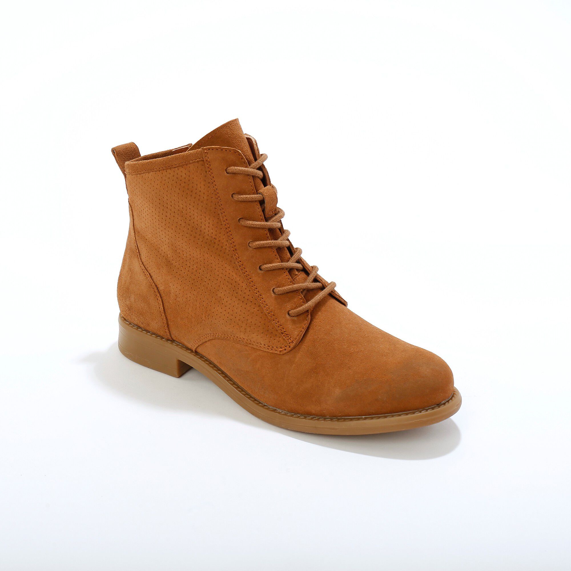 Bottines montantes en croûte de cuir embossé à lacets
