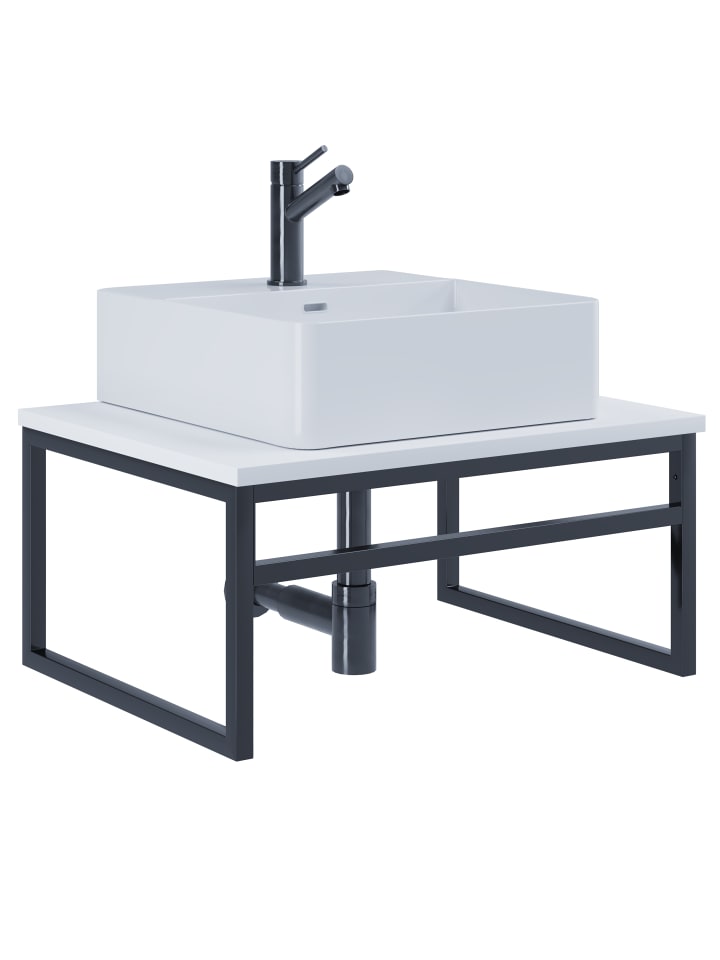 VCM  2-tlg. Waschplatz Waschtisch Waschbecken Bitila 60 in Schwarz / Weiß günstig kaufen onesize