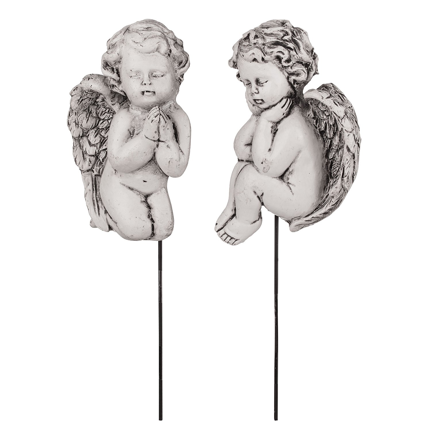 Polyresin-Engel mit Stecker, weiß-grau, 8 cm, 2 Stück