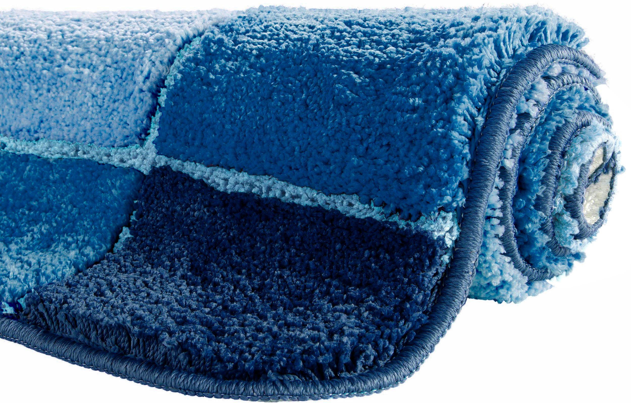 Badematte Pia my home, Höhe 20 mm, rutschhemmend beschichtet, fußbodenheizungsgeeignet, schnell trocknend, strapazierfähig, Polyester, rechteckig, Badteppich, karierte Badematten, rechteckig, rund & als 3-tlg. Set