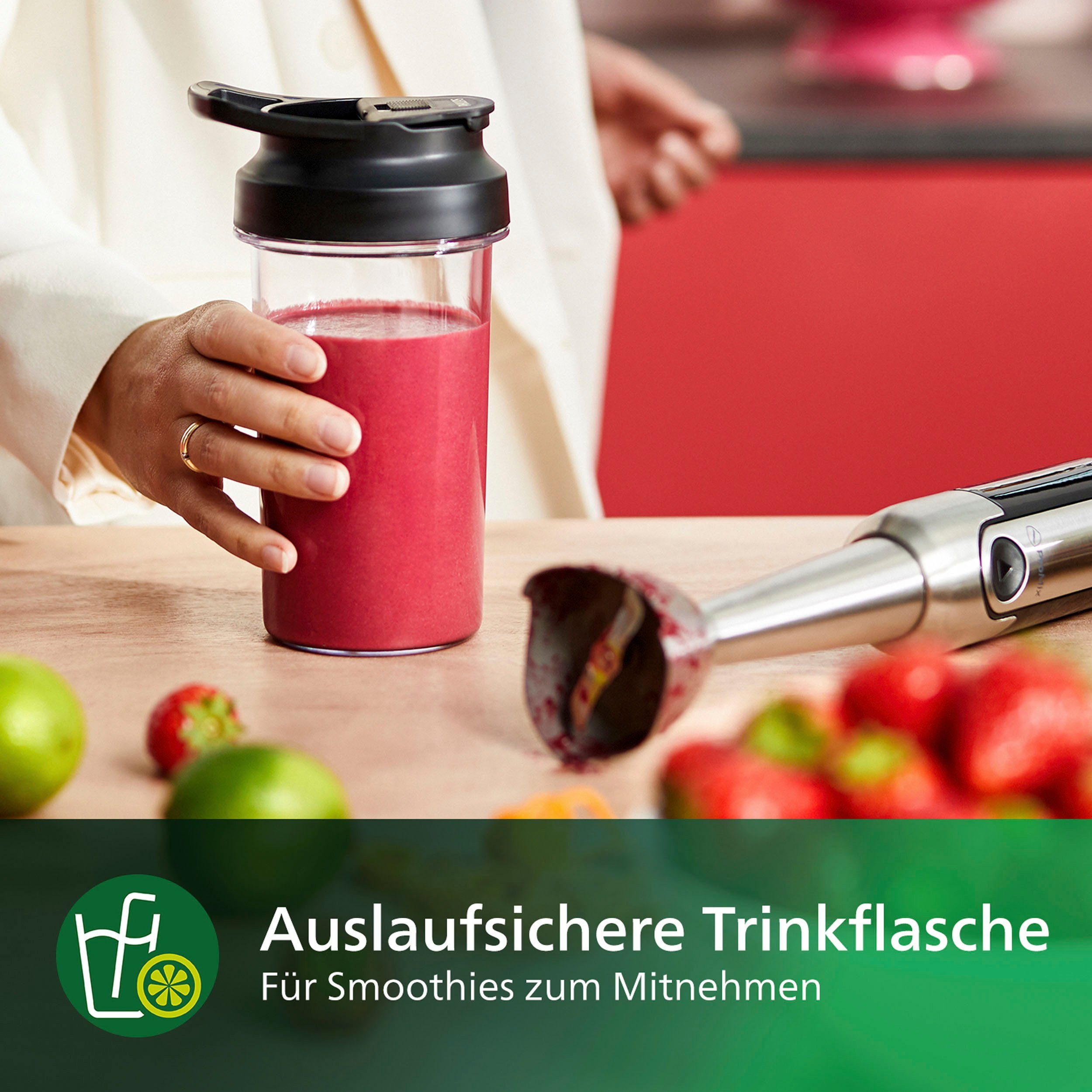 Philips Stabmixer HR2650/90 Viva, SpeedTouch, inkl. 2-in-1 Togo Trinkflasche & Mixbecher, 800 W