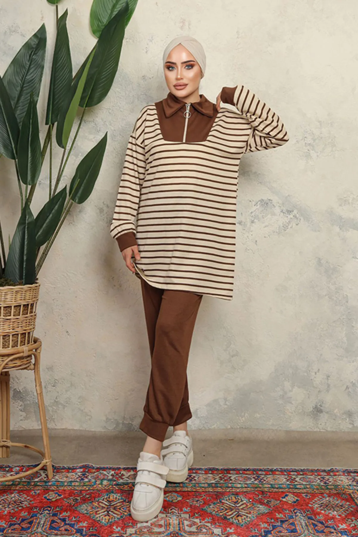 benguen  3468 Hijab-Doppelanzug, Braun
