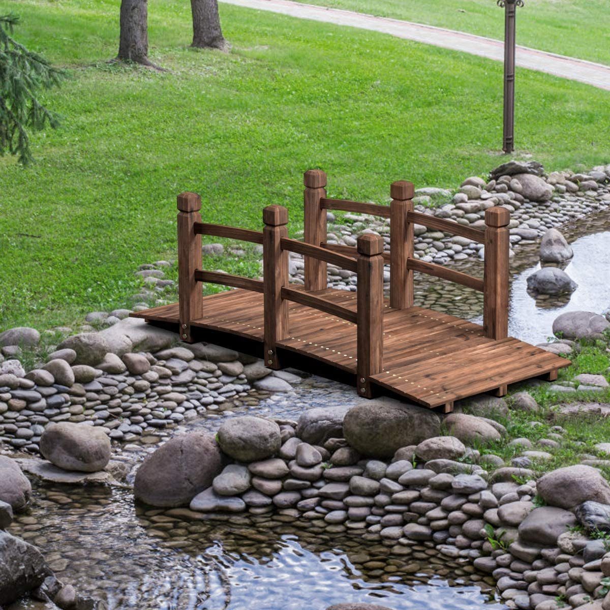COSTWAY Zierbrücke, Holzbrücke, Gartenbrücke, Dekobrücke, 150 x 67 x 55 cm