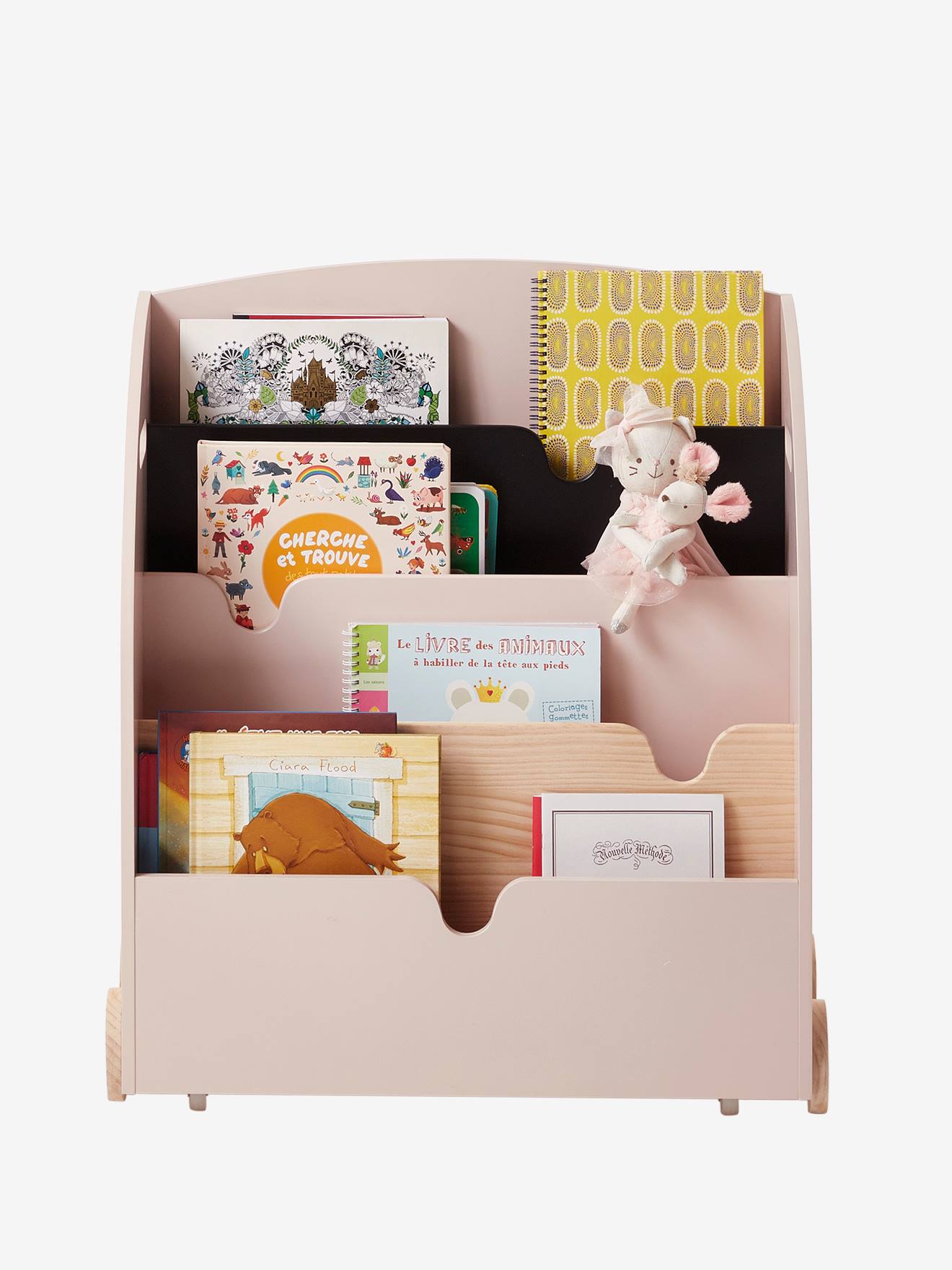 Vertbaudet Kinderzimmer Bücherregal mit Rollen SCHOOL - rosa