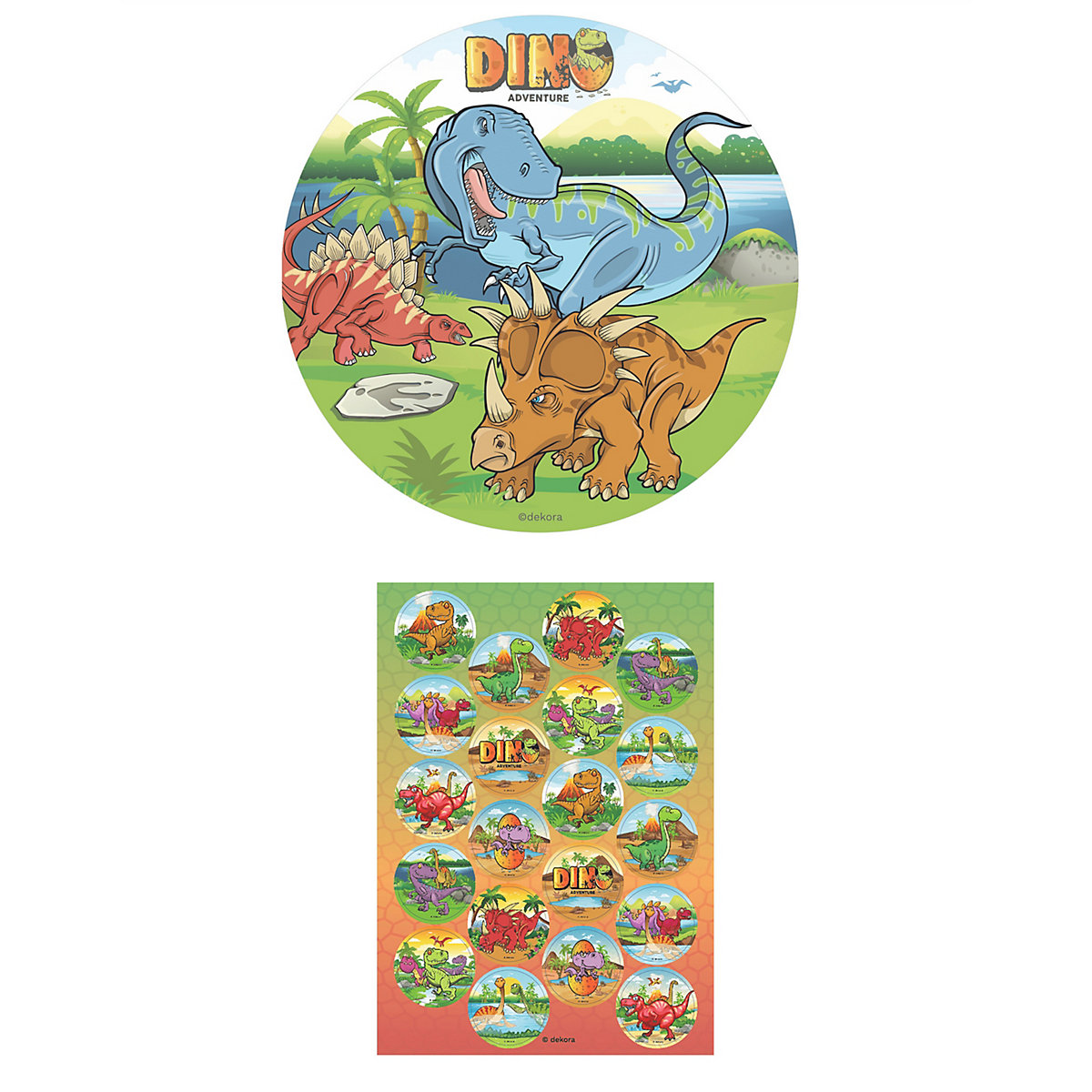 2er Set Dinosaurier Essbarer Tortenaufleger + Mini-Törtchenaufleger
