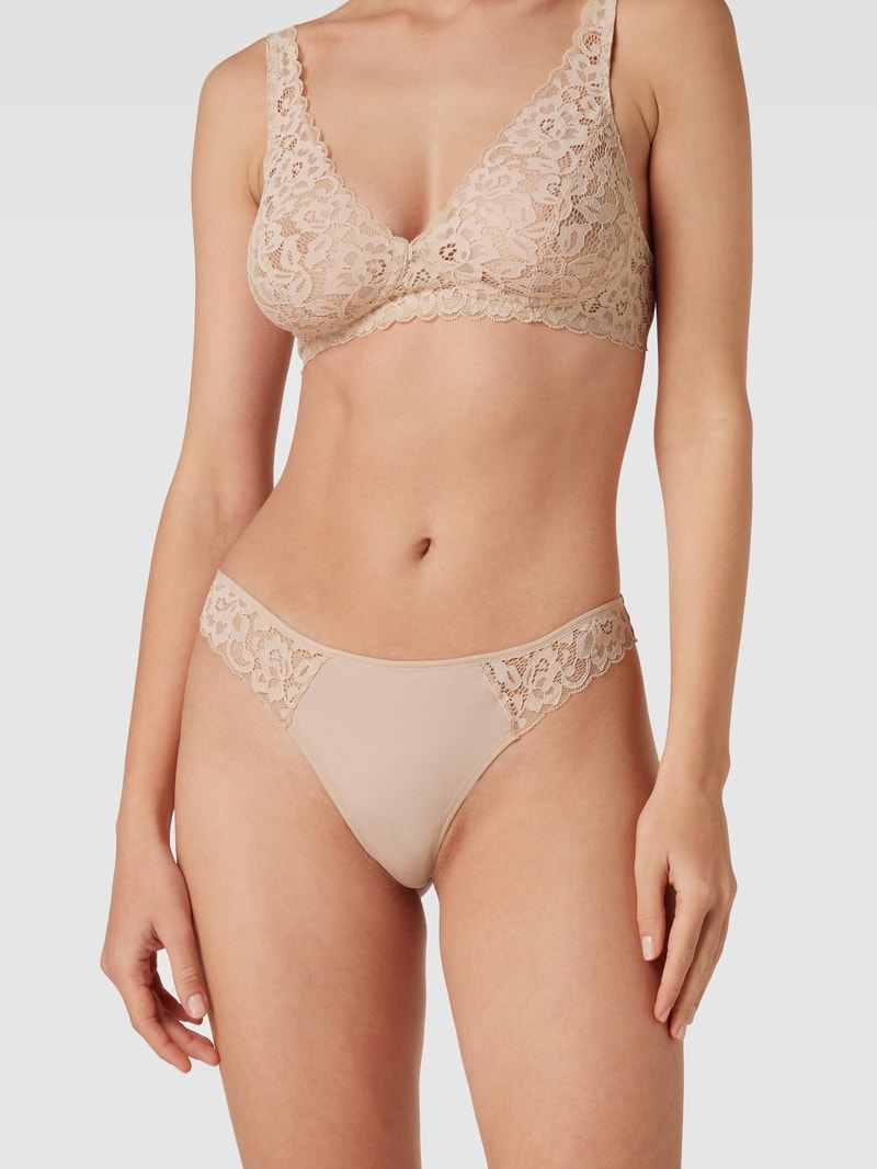 String mit Spitzenbesatz in hellrosa