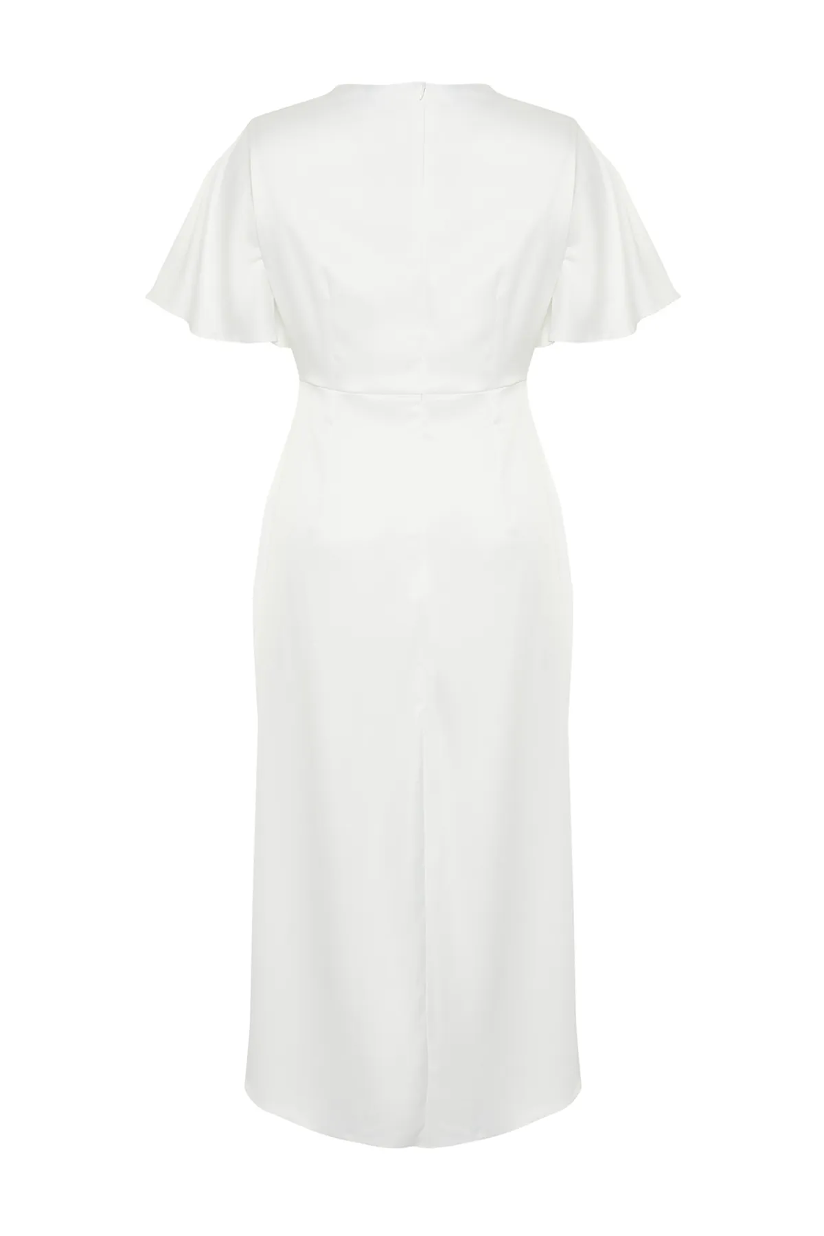Trendyol Curve  Zweireihiges, gewebtes Brautkleid aus weißem Satin TBBSS24AH00106