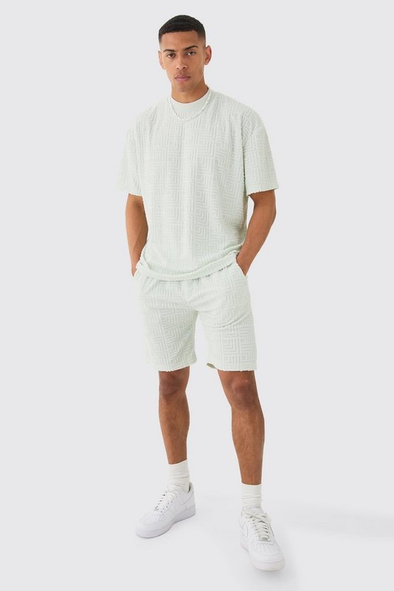 Oversize Geo Frottee Jacquard T-Shirt & Shorts