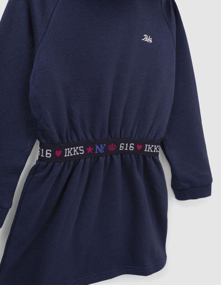 Robe sweat marine molleton pailleté à capuche fille