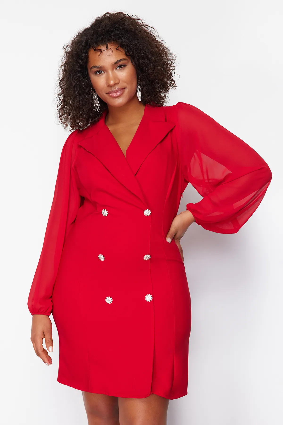 Trendyol Curve  Rotes gewebtes Jackenkleid TBBSS24AH00008