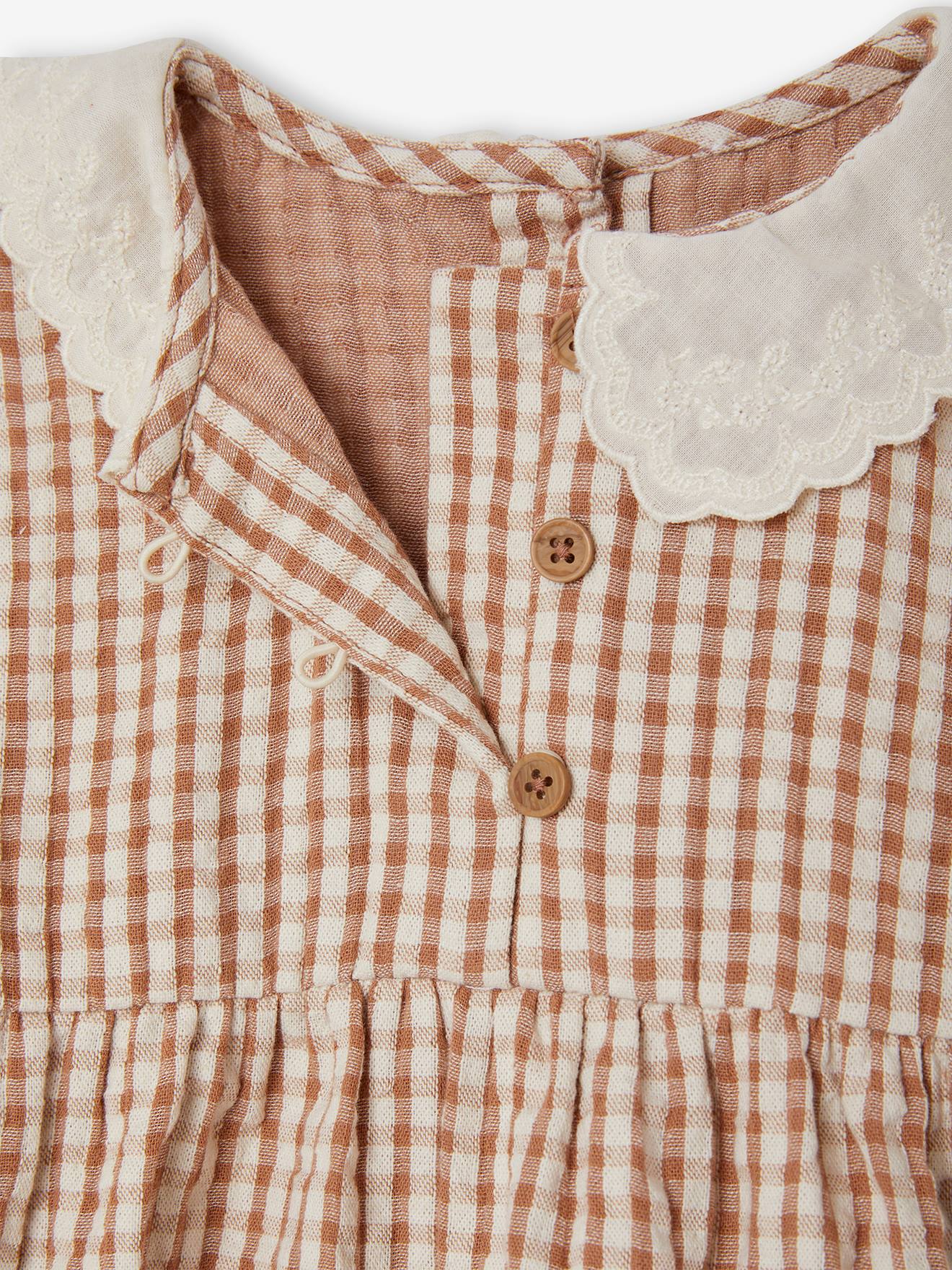 Robe vichy bébé col brodé carreaux marron