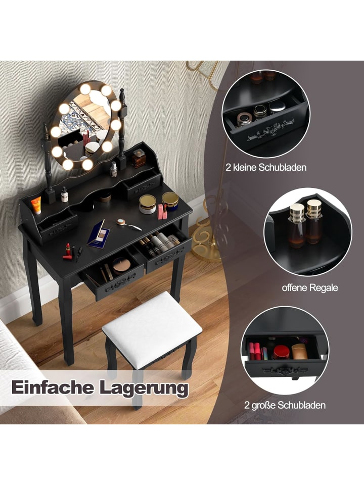 COSTWAY Schminktisch Set mit LED in Schwarz günstig kaufen onesize