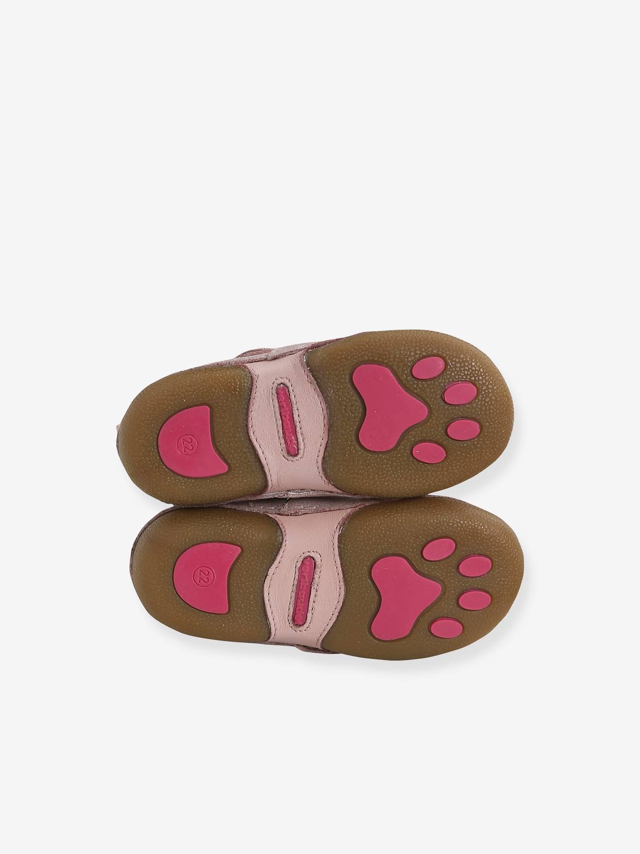 Chaussons scratché bébé en cuir souple rose