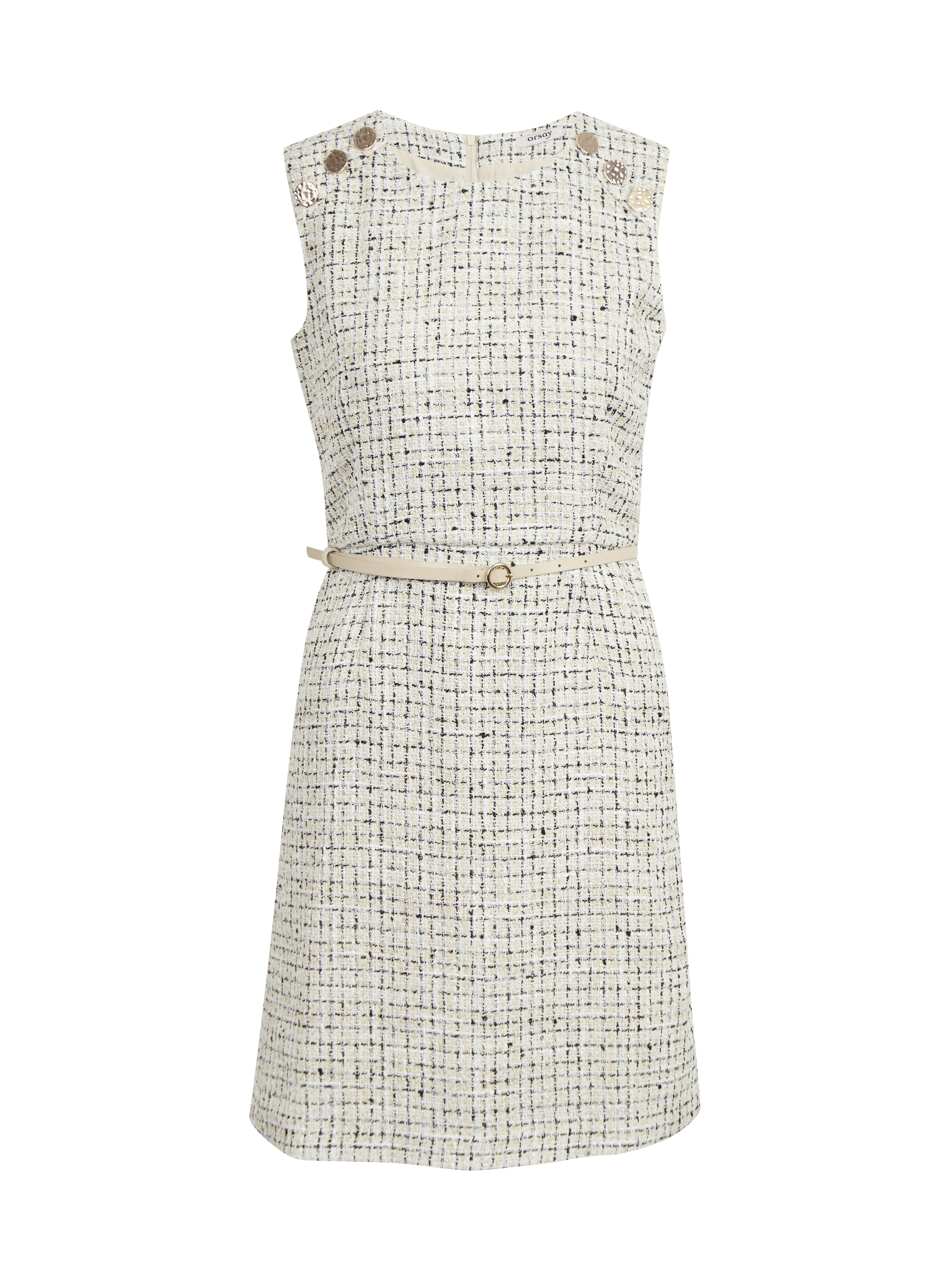 Cremefarbenes gemustertes Damenkleid mit Gürtel ORSAY