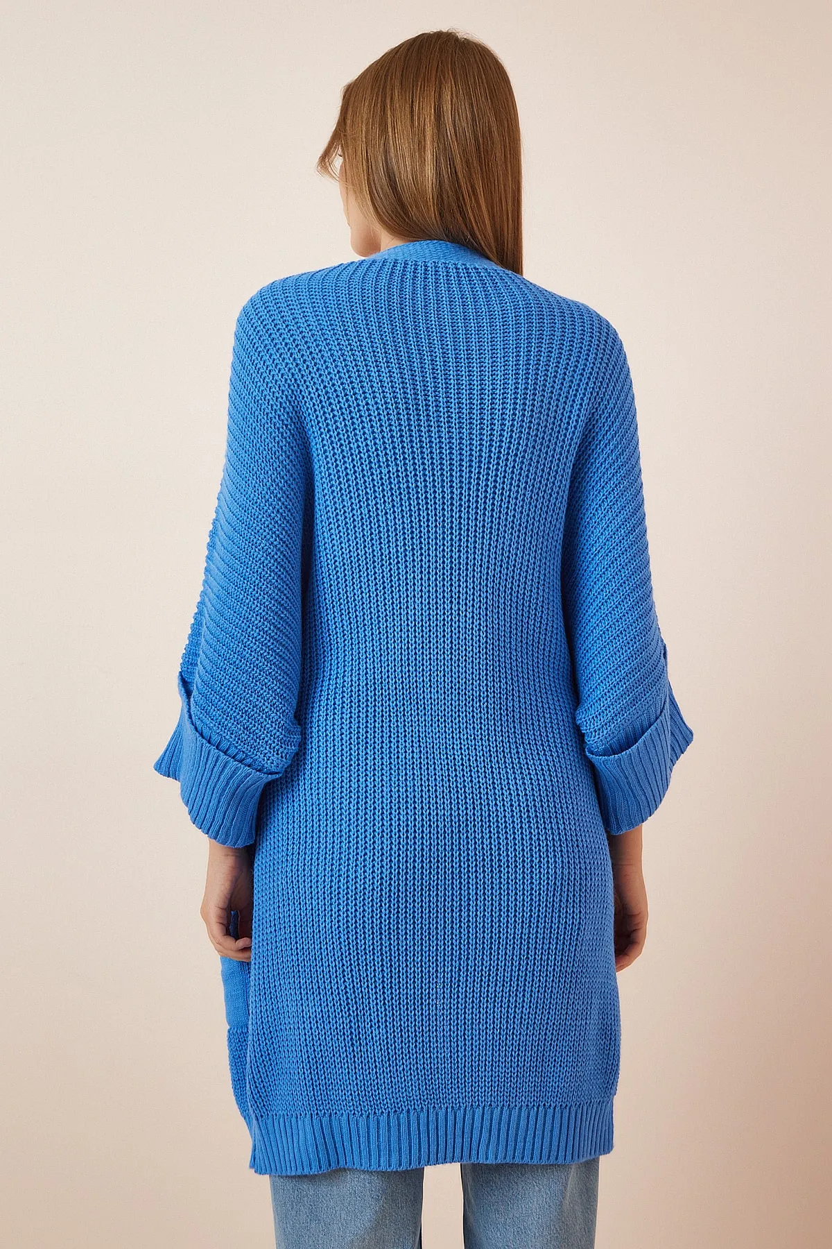 Happiness İstanbul  Übergroße Strickjacke mit langen Taschen für Damen in Blau AS00003H