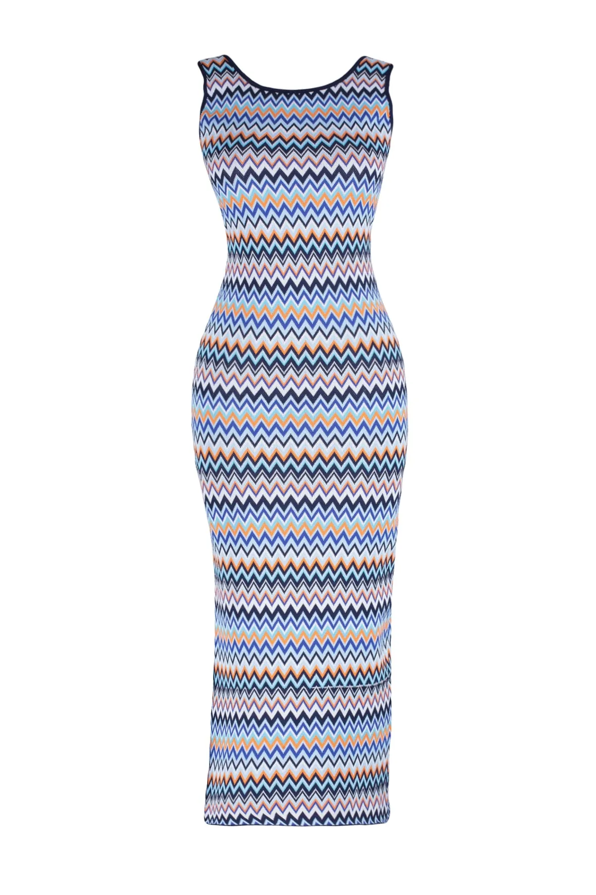 Trendyol Collection  Marineblaues Maxi-Strickkleid mit Farbblockmuster TWOSS23EL00678