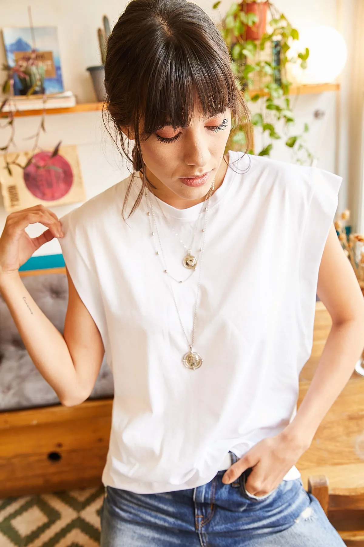 Olalook  Weißes Fledermaus-T-Shirt mit Unterarmteil für Damen TSH-19000330