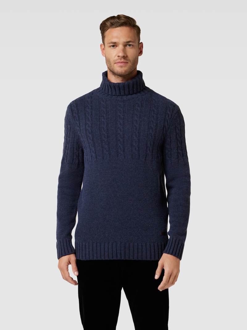 Strickpullover mit Zopfmuster in marineblau