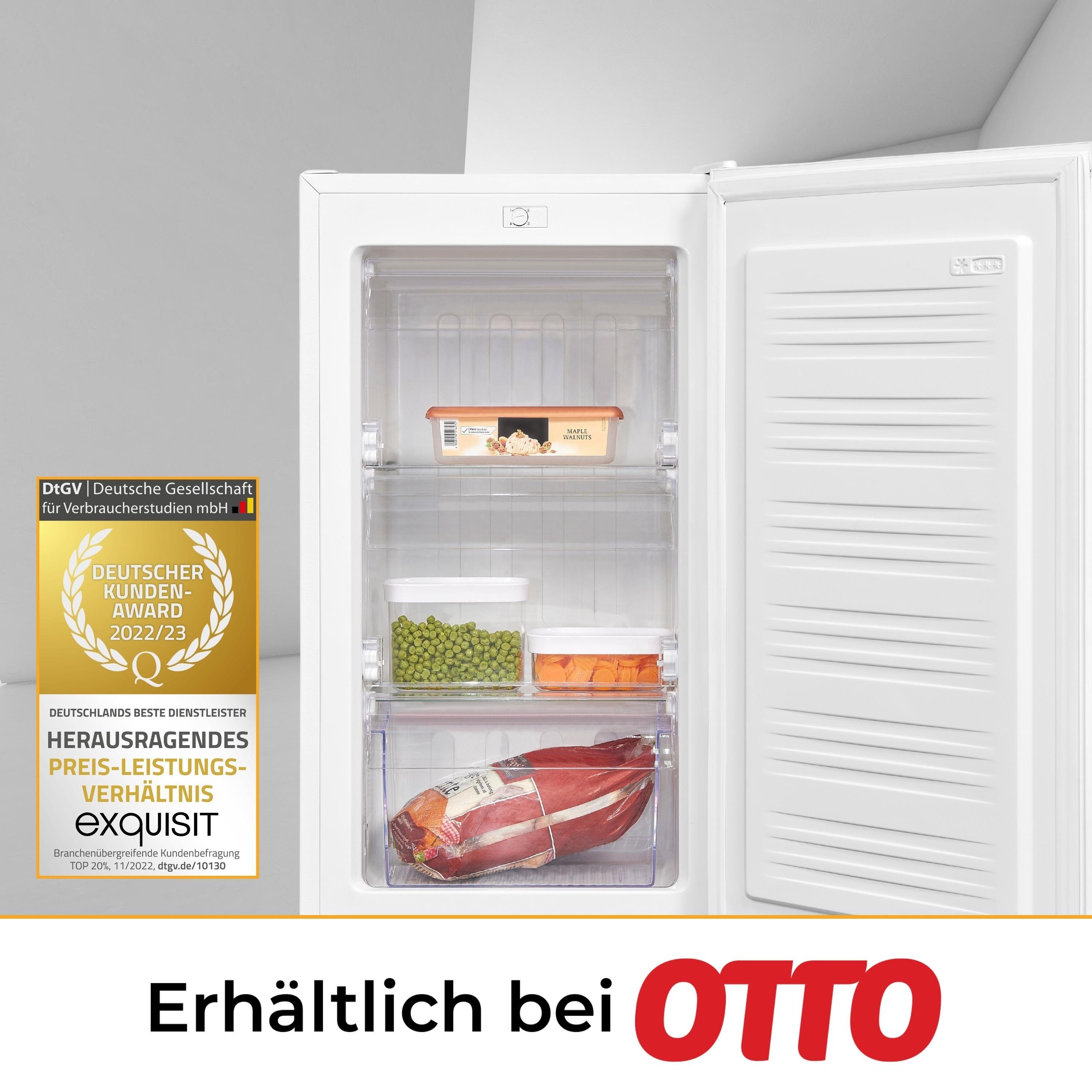 exquisit Gefrierschrank GS111-330E weiss, 82.5 cm hoch, 45.3 cm breit, kompakt mit praktischen Gefrierfächern, 4* Gefrieren