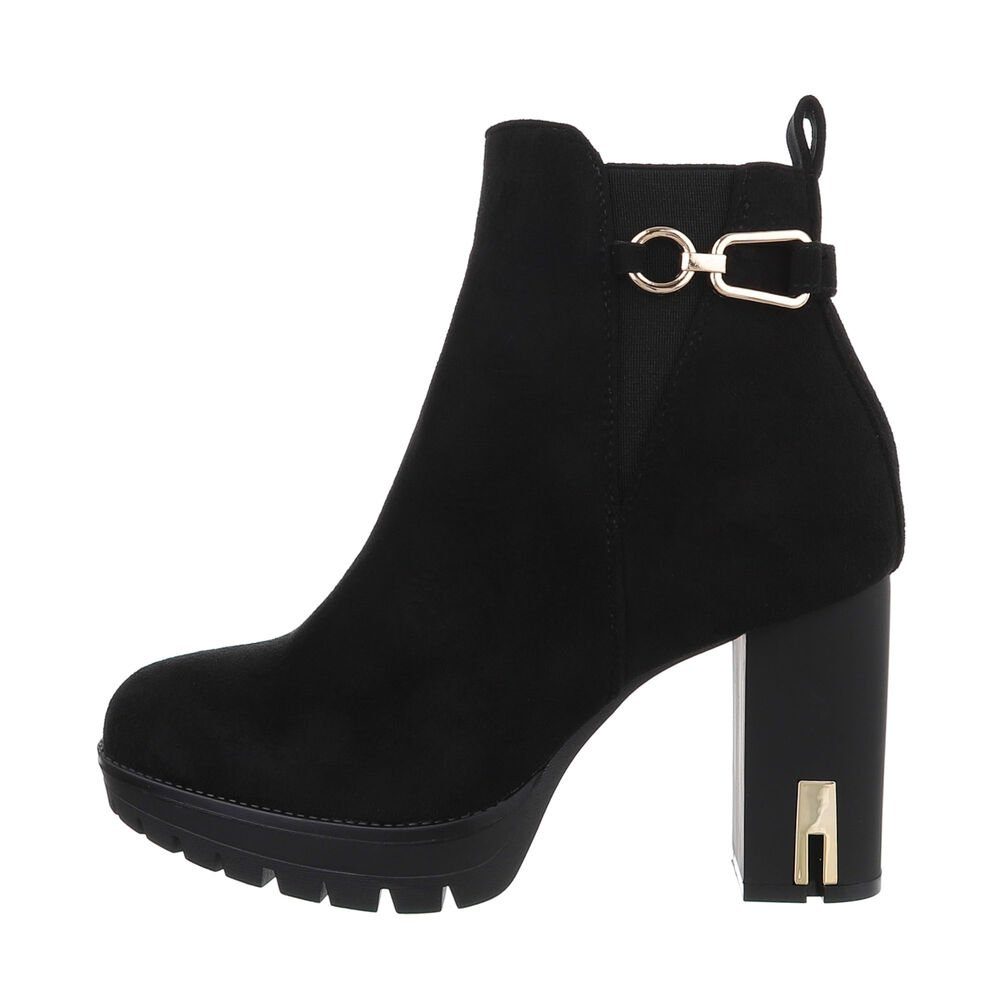 Ital-Design Damen Freizeit High-Heel-Stiefelette Blockabsatz High-Heel Stiefeletten in Schwarz