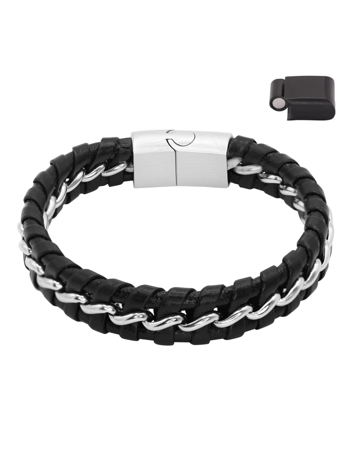 Steel_Art Herrenarmband Lederarmband Laurin in schwarz günstig kaufen