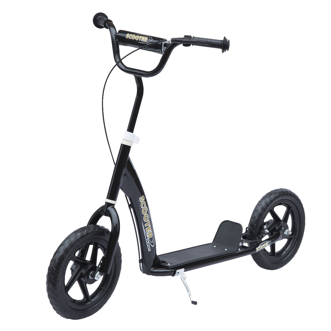 HOMCOM Kinderroller mit Hinterbremse 12 Zoll Scooter Tretroller EVA Schwarz
