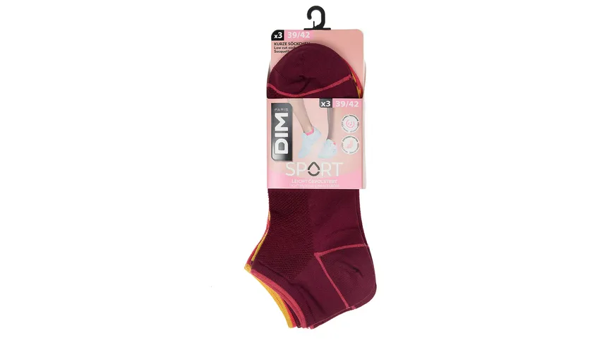 DIM Damen Sportsocken Sneaker Socken 3er Pack bordeaux jaune cyber