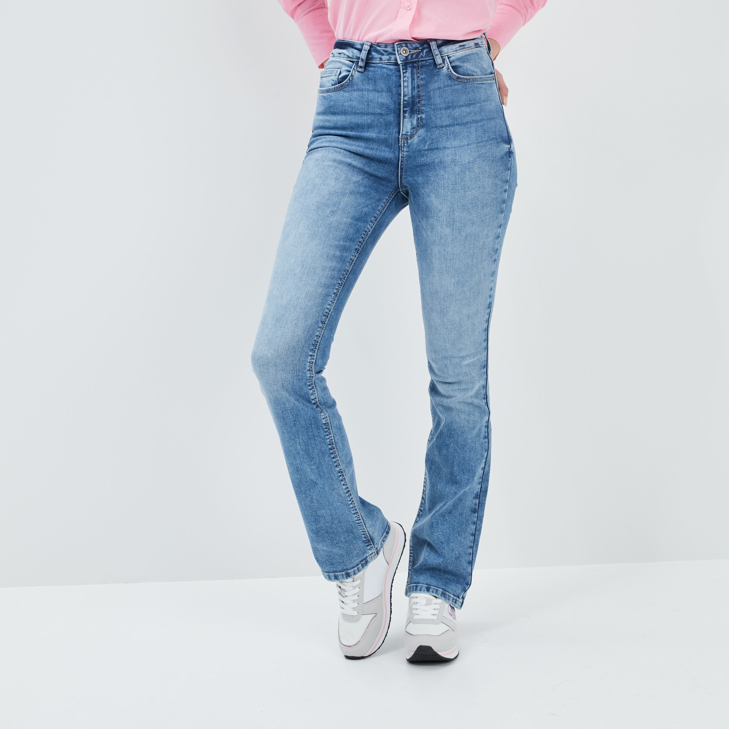 Jeans bootcut taille haute denim double stone femme | La Halle