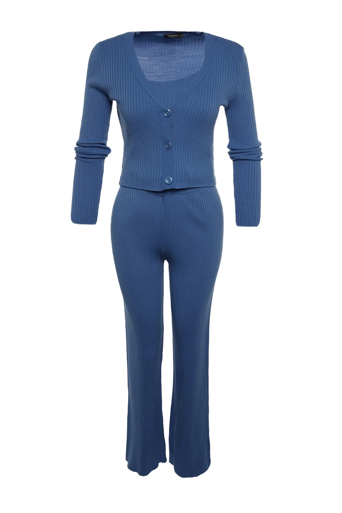 Trendyol Collection  Blue Wicked Bluse Cardigan Hose Strickoberteil und Unterteil Set TWOAW22AU0006