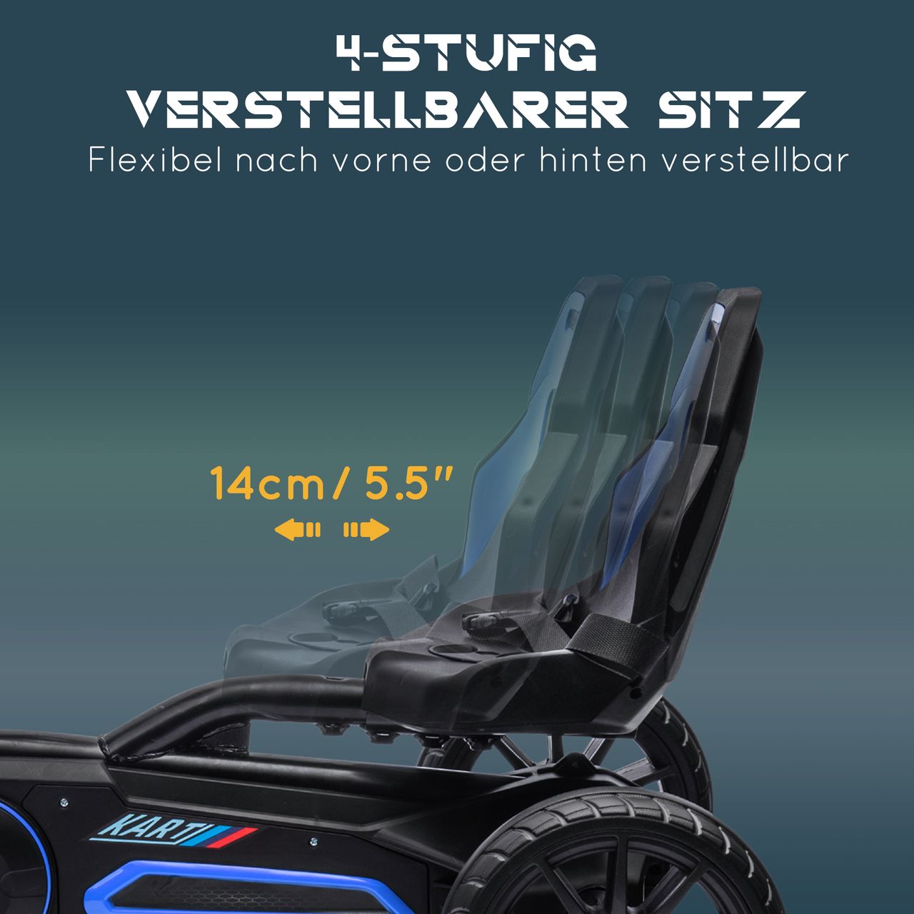 HOMCOM Gokart, Kinderfahrzeug mit verstellbarem Sitz, Tretfahrzeug, Blau
