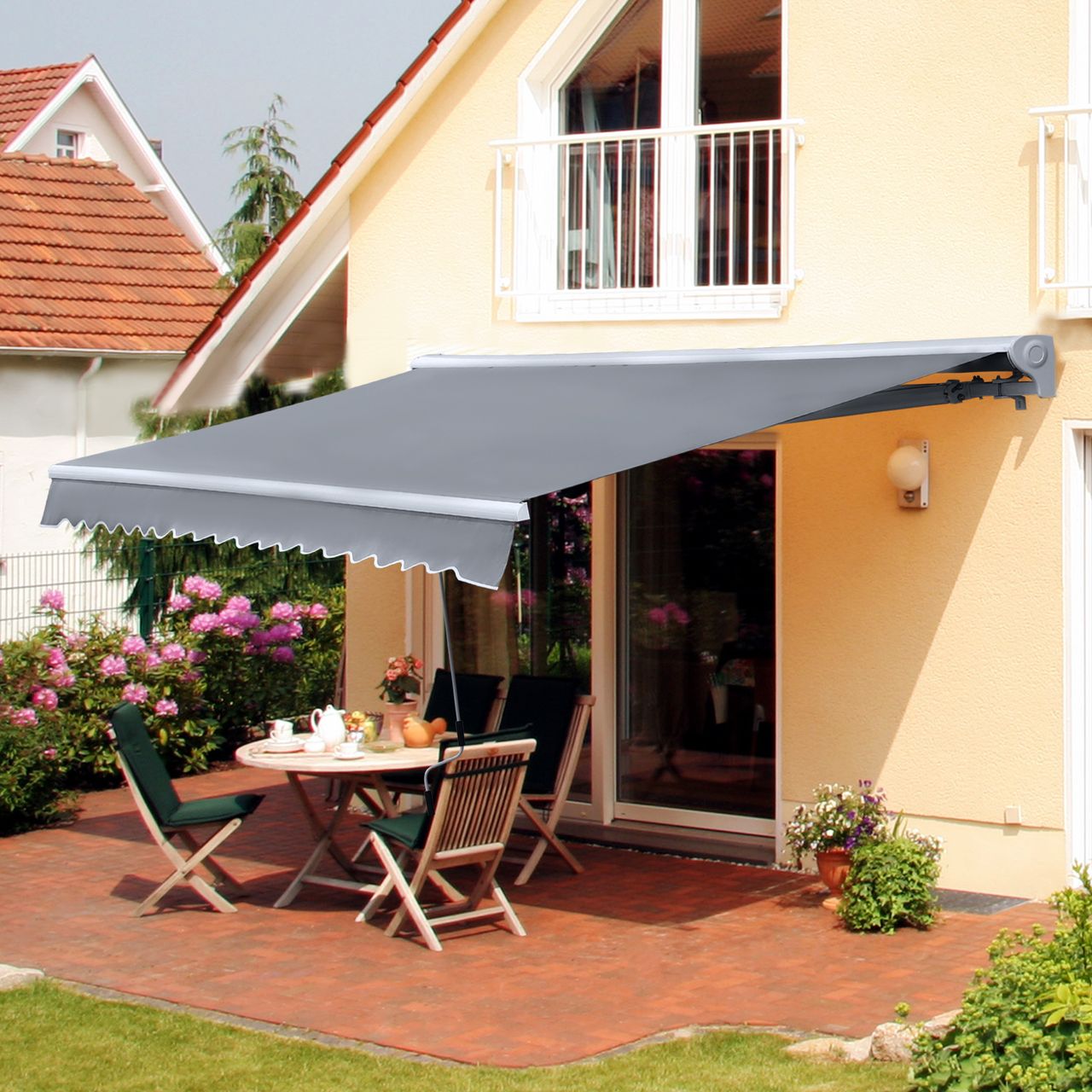 Outsunny Markise Alu-Markise Gelenkarmmarkise 4,5x3m Sonnenschutz Grau