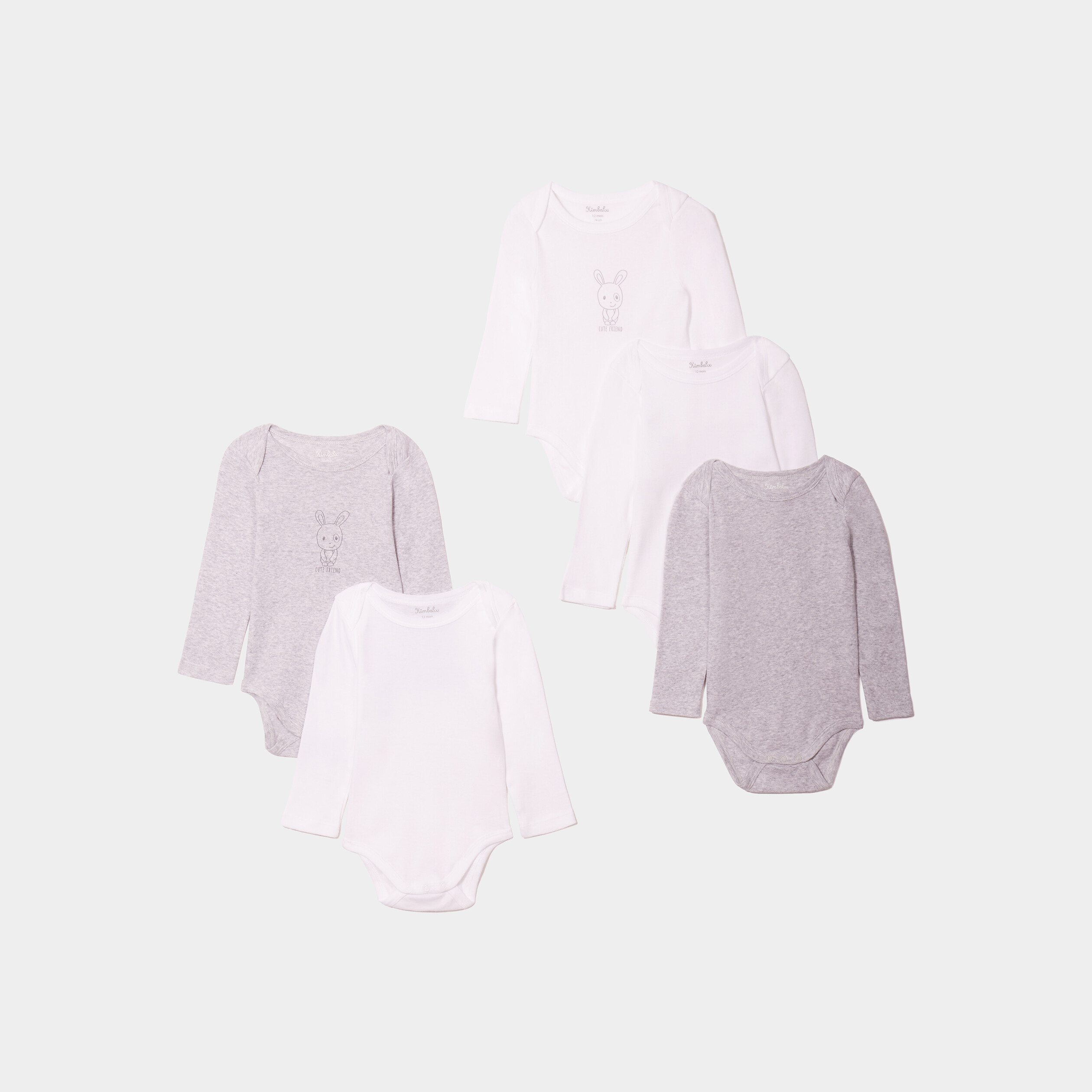 Lot 5 bodies US coton manches longues gris clair mixte | La Halle