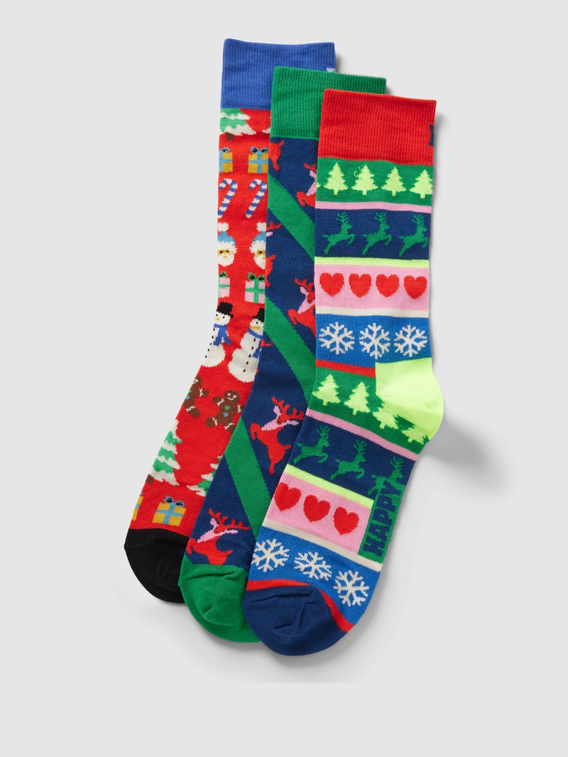 Socken mit Motiv-Print Modell 'X-Mas Sweater' im 3er-Pack in rot