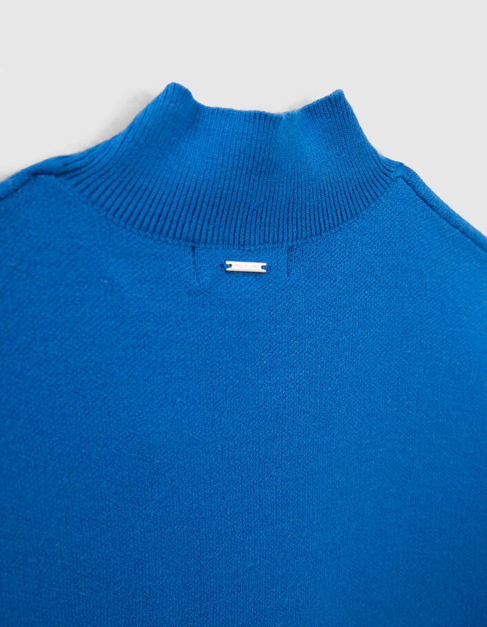 Robe bleue fendue tricot à col montant fille