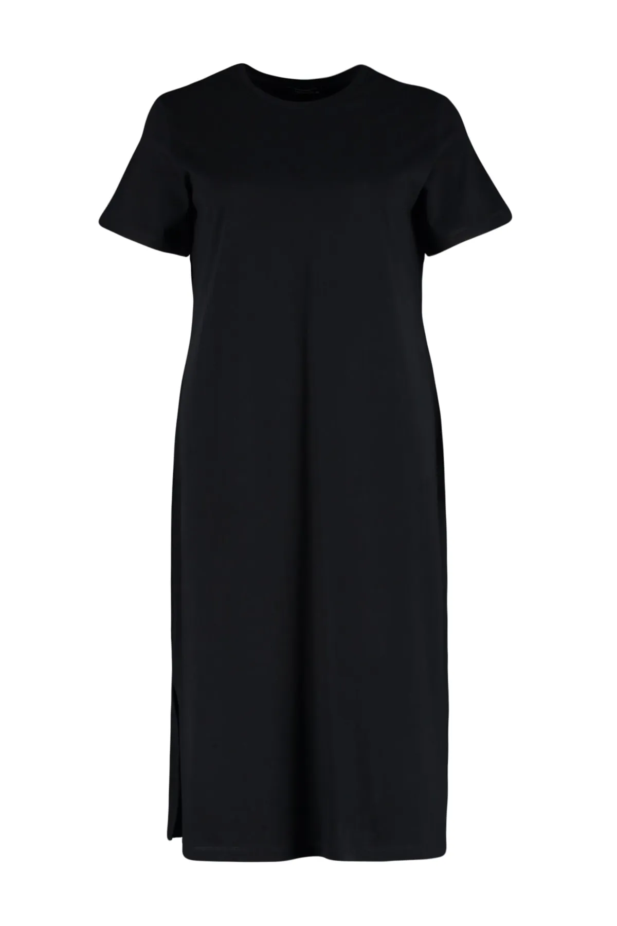 Trendyol Curve  Schwarzes Strickkleid mit Rundhalsausschnitt und Schlitz TBBSS23AH00159