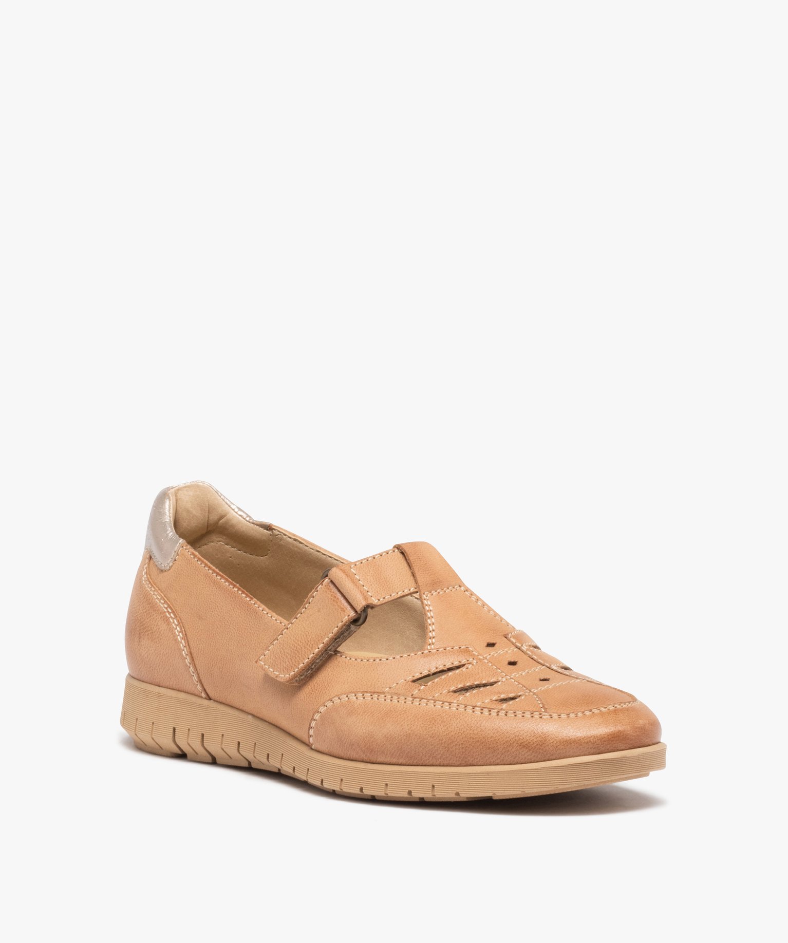 Mocassins femme confort dessus cuir uni ajouré marron | GEMO