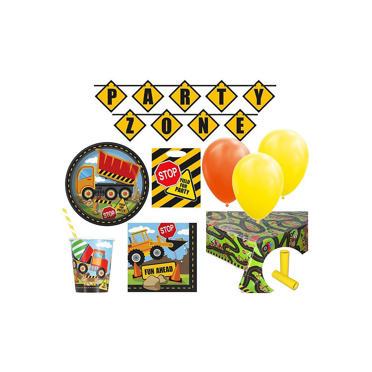 XL 73 Teile Baustelle Party Deko Set für 8 Kinder