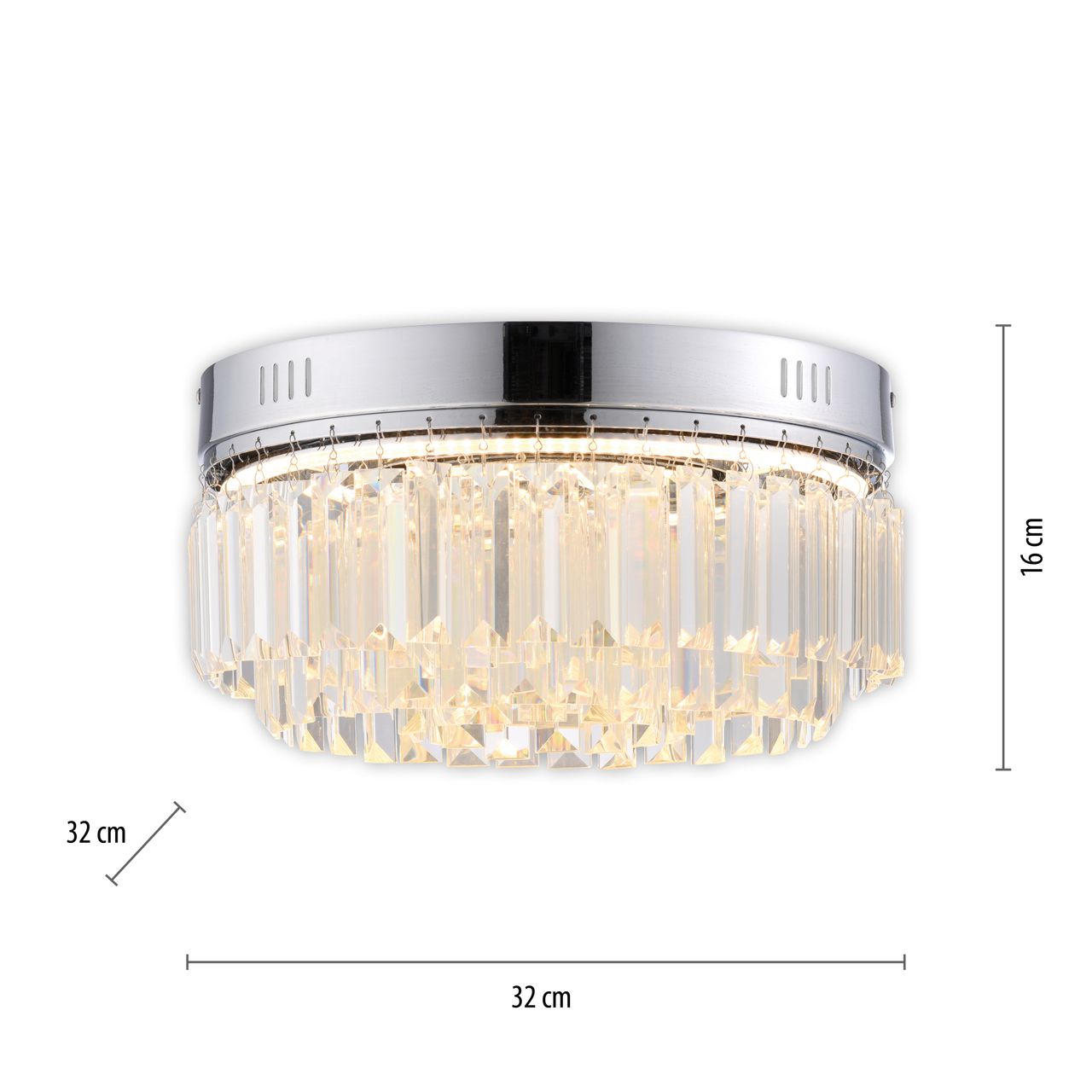Paul Neuhaus LED Deckenleuchte KRISTA, stufenlos dimmbar, mit Kristallbehang, Ø32 cm, Chrom