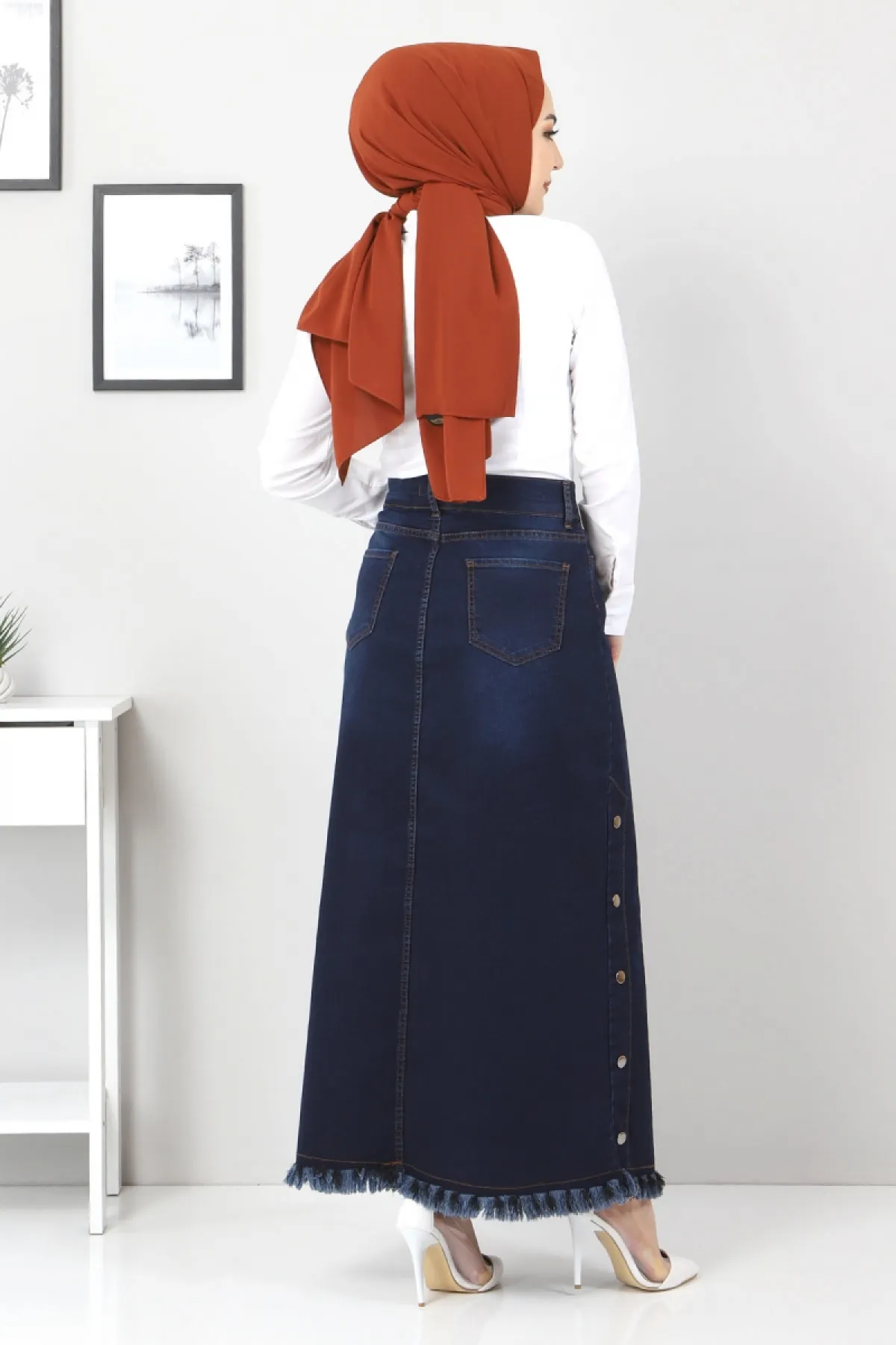 Tesettür Dünyası  Jeansrock mit ausgestellten Seiten Tsd22019 Dunkelblau