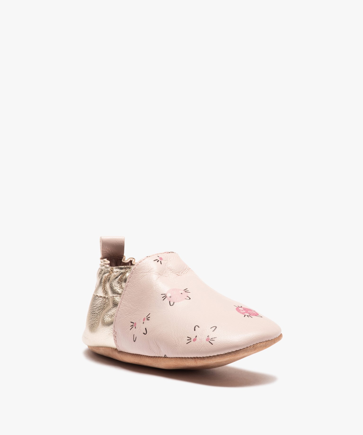 Chaussons bébé fille en cuir imprimés chats rose | GEMO