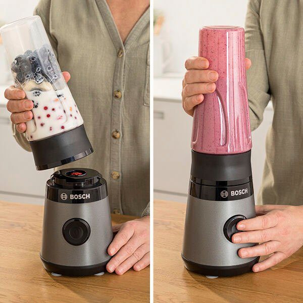 BOSCH Standmixer MMB2111S Mini VitaPower Serie 2, 450 W, 40.000 rpm, Tritan Flasche 0,6L, Trinkdeckel, auslauf- und bruchsicher