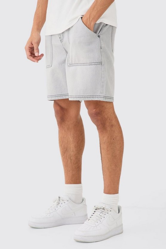 Lockere Jeansshorts mit Kontrast-Naht