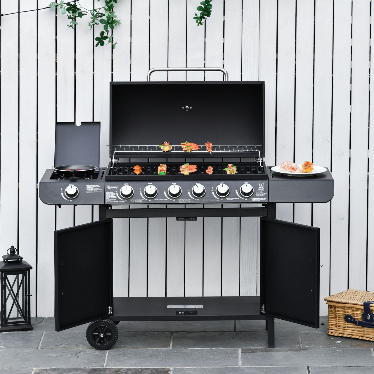 Outsunny Gasgrill BBQ Metall Schwarz 135 x 50 x 100 cm
