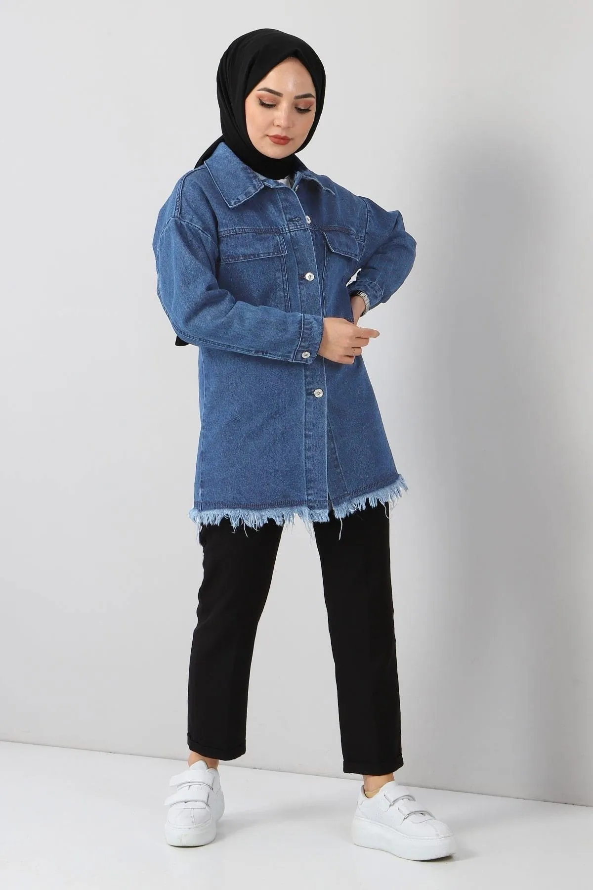 Modamihram  Quasten-detaillierte Jeansjacke Light Denim 6011