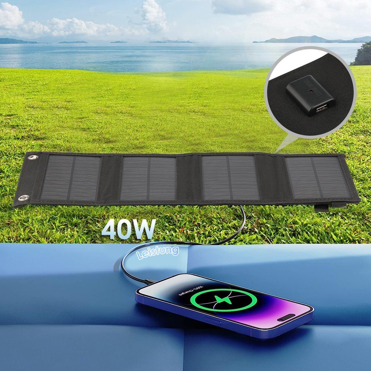 LETGOSPT Solarmodul 40W Solarpanel Faltbar mit USB Anschluss Wasserdichtes Tragbares, IPX4 Solar Panel Outdoor für Outdoor-Camping Wandern