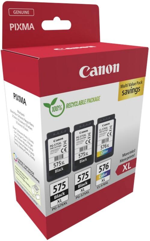 Canon 575, 576 Original Tintenpatrone Schwarz, Cyan, Magenta, Gelb 3er-Pack