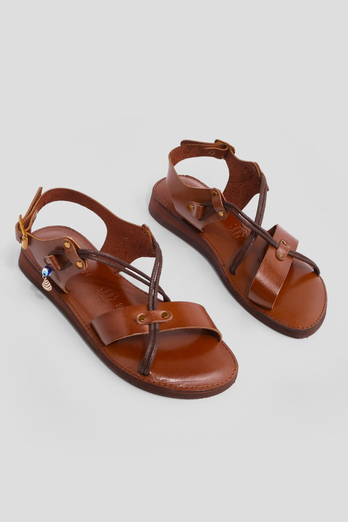Marjin  Damen-Sandalen aus echtem Leder mit Eva-Sohle und gekreuzten Seilen, für den Alltag, Katre Tan